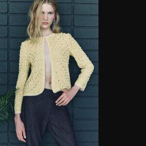 Zara Embellished Pale Yellow Beaded Cardigan